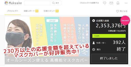 新製品「NewCleanマスクカバー」が、クラウドファンディングサイトMakuakeにて目標の15倍の応援購入を達成しました!